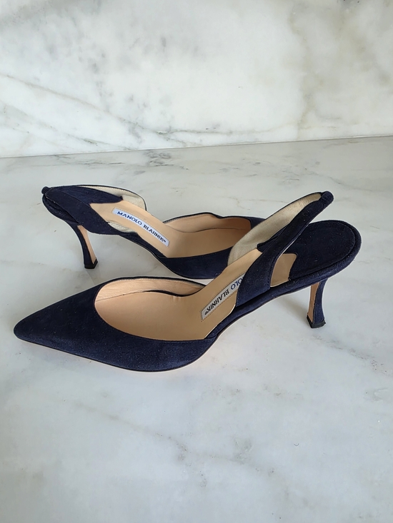Manolo Blahnik Shoes - Manolo Blahnik Navy Suede Slingback Pumps Pointed Toe Size 40
